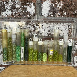 Glass Seed Beads Lot of 28 Mixed Green, Teal, Lime, Chartreuse  Colors For Jewel